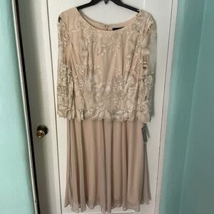 Elegant Blush Lace Chiffon Dress – NWT, Size 18, Perfect for Weddings & Events